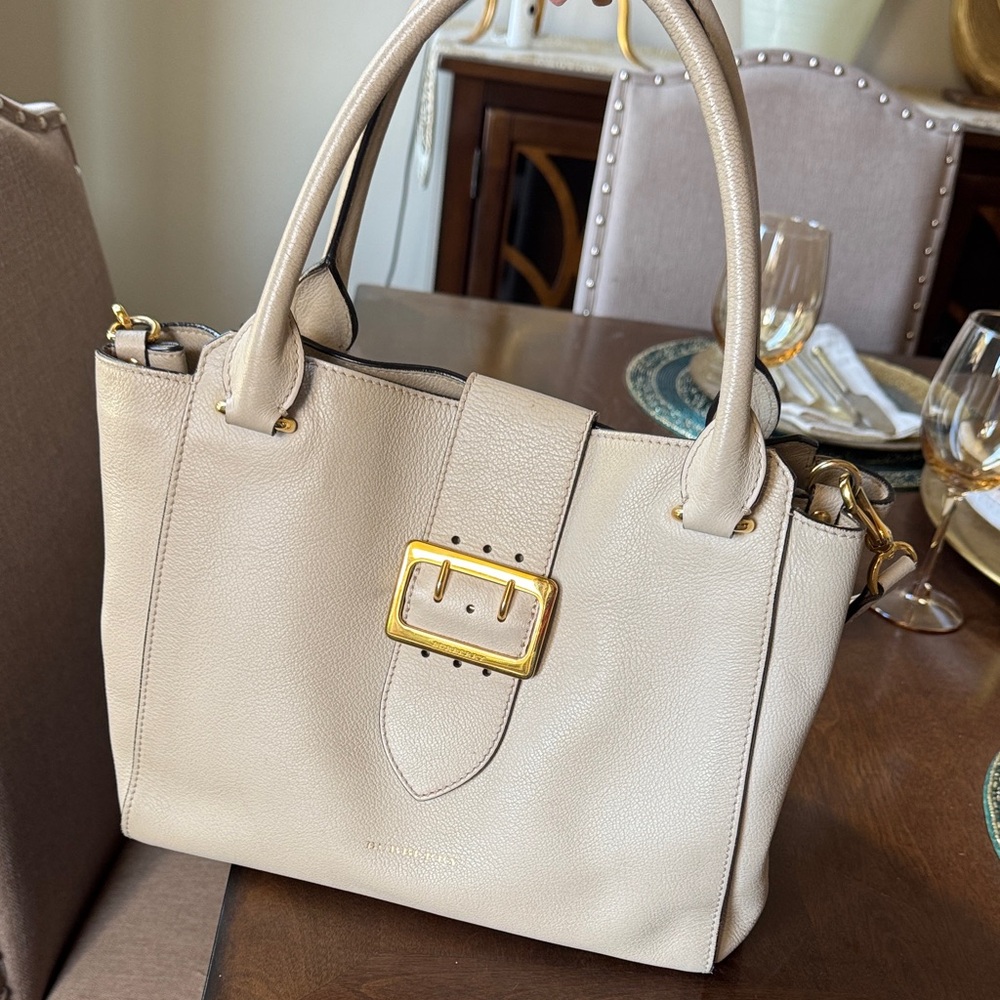 Burberry Cream Tote with Gold Buckle